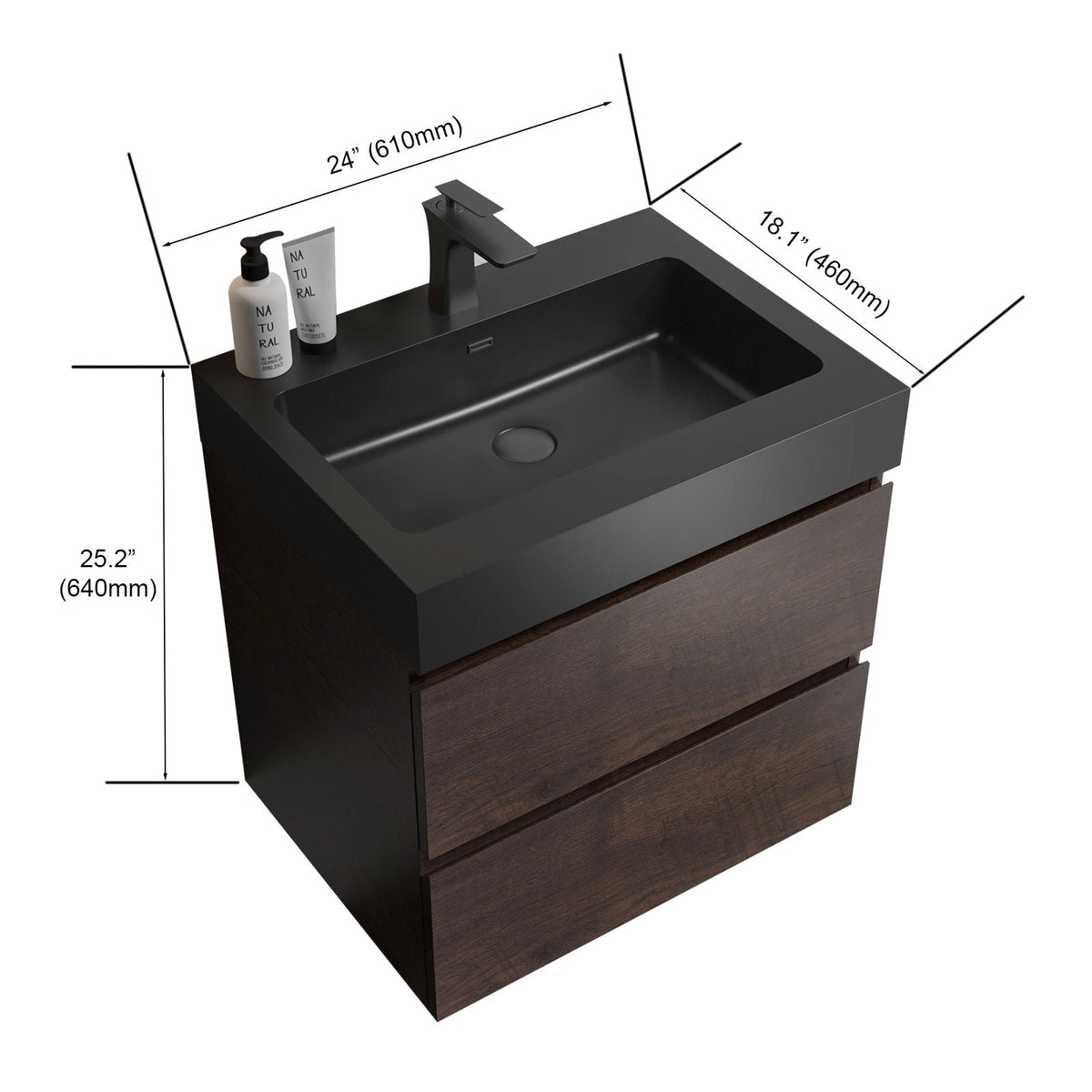 Alice wall-mounted vanity with integrated sink, black countertop and wood base by HouseOfZazla on Tampa Home & Garden Store