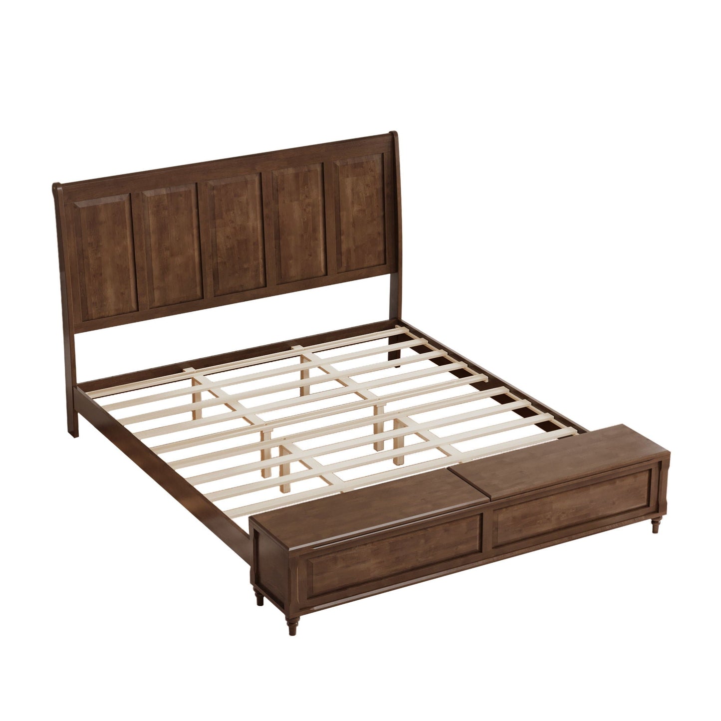 Modern Sleigh Bed with Tall Headboard and Bench