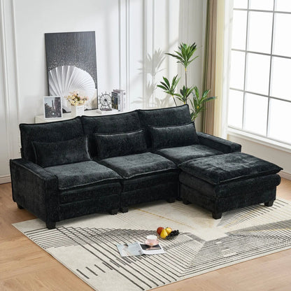 Modern L Shaped sectional sofa with movable ottoman in charcoal velvet 2pc set on Tampa Home & Garden Store