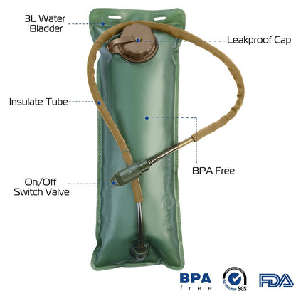 iMounTEK Tactical Hydration Pack 3L water bladder with insulated tube and leakproof cap on Tampa Home & Garden Store