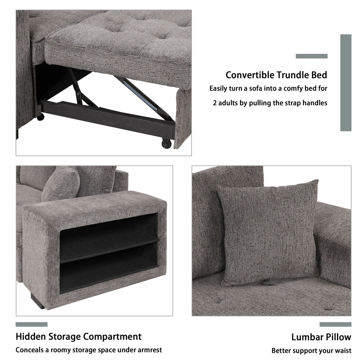Modern L-Shape 3-Seat Reversible Sectional Sofa with Storage Chaise and 2 Stools in gray fabric on Tampa Home & Garden Store