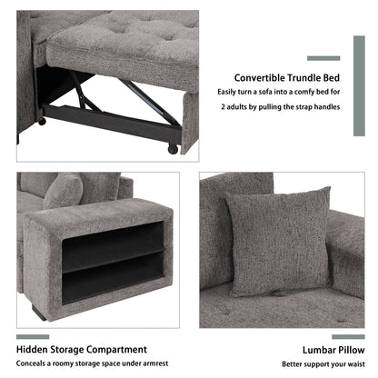 Modern L-Shape 3-Seat Reversible Sectional Sofa with Storage Chaise and 2 Stools in gray fabric on Tampa Home & Garden Store
