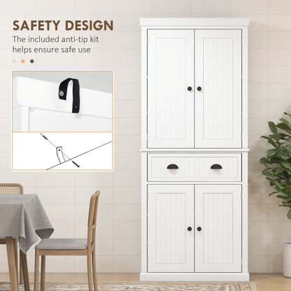 Freestanding White Kitchen Pantry and Cabinet