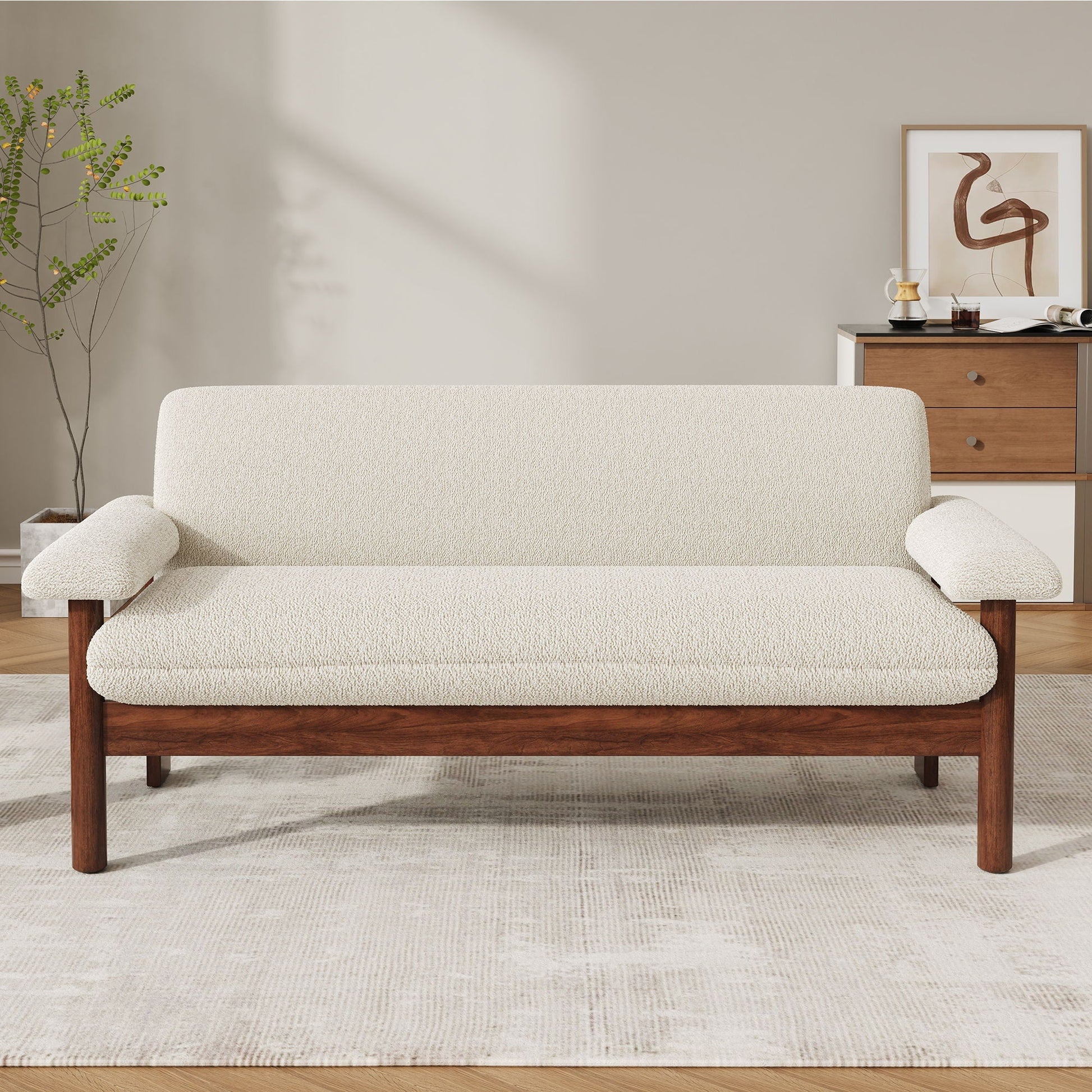 Loveseat sofa 2 seater in cream boucle with armrest pillows HouseOfZazla on Tampa Home & Garden Store
