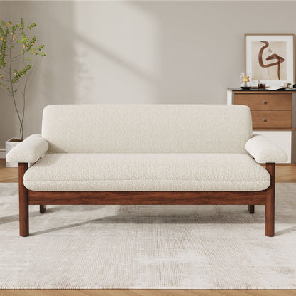 Loveseat sofa 2 seater in cream boucle with armrest pillows HouseOfZazla on Tampa Home & Garden Store