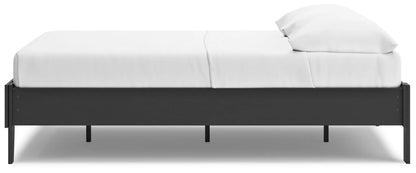 Socalle Platform Bed Unique Piece Furniture dark charcoal wood with white bedding on a low frame on Tampa Home & Garden Store