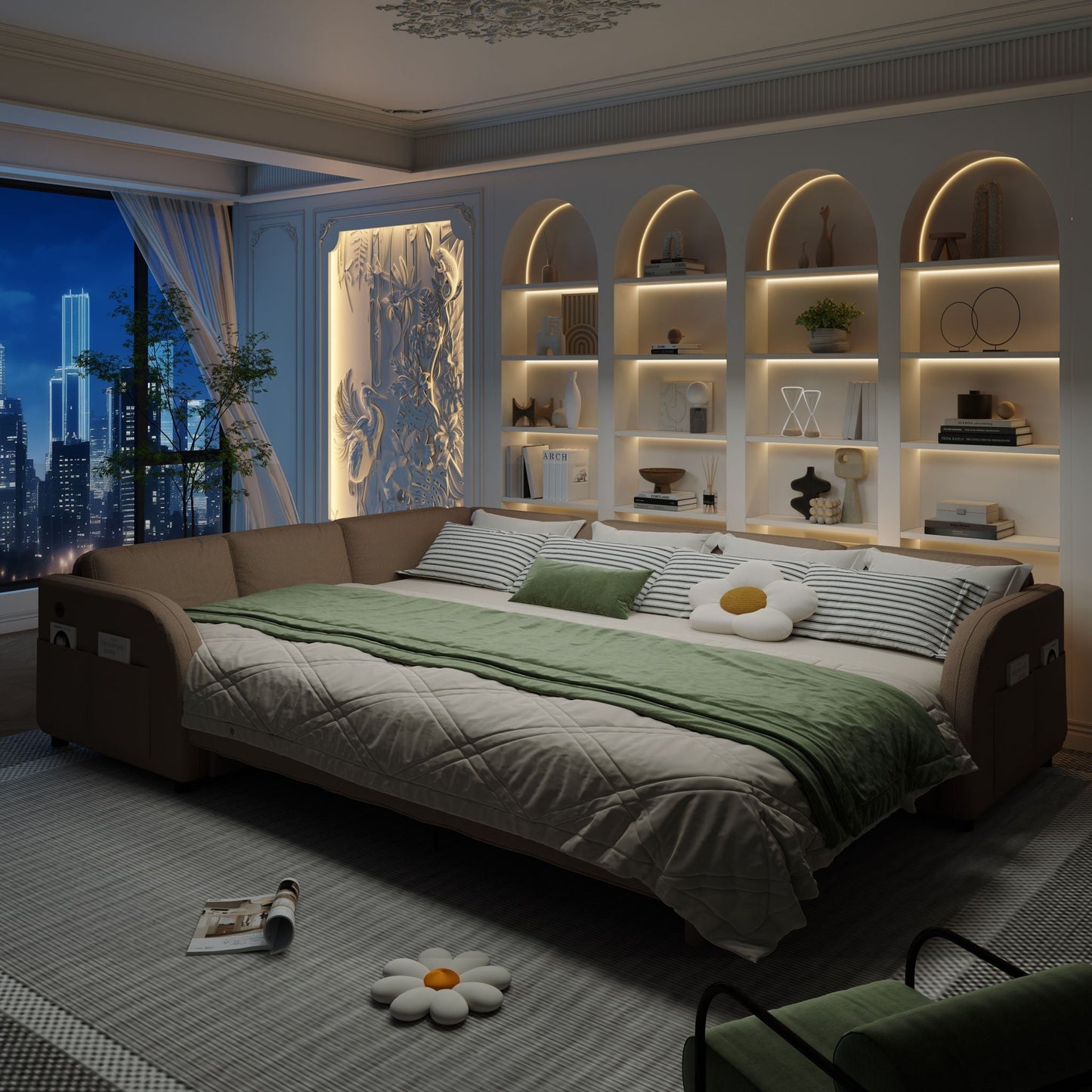 L Shaped Couch With Pull Out Bed And Usb Port