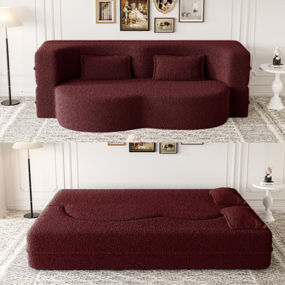 Modern floor futon sofa burgundy teddy fabric foam-filled pillows convertible bed HouseOfZazla on Tampa Home & Garden Store