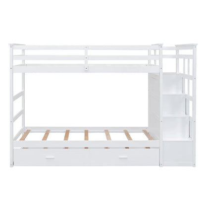 Twin over twin white bunk bed by Unique Piece Furniture with built-in staircase and storage drawers on Tampa Home & Garden Store
