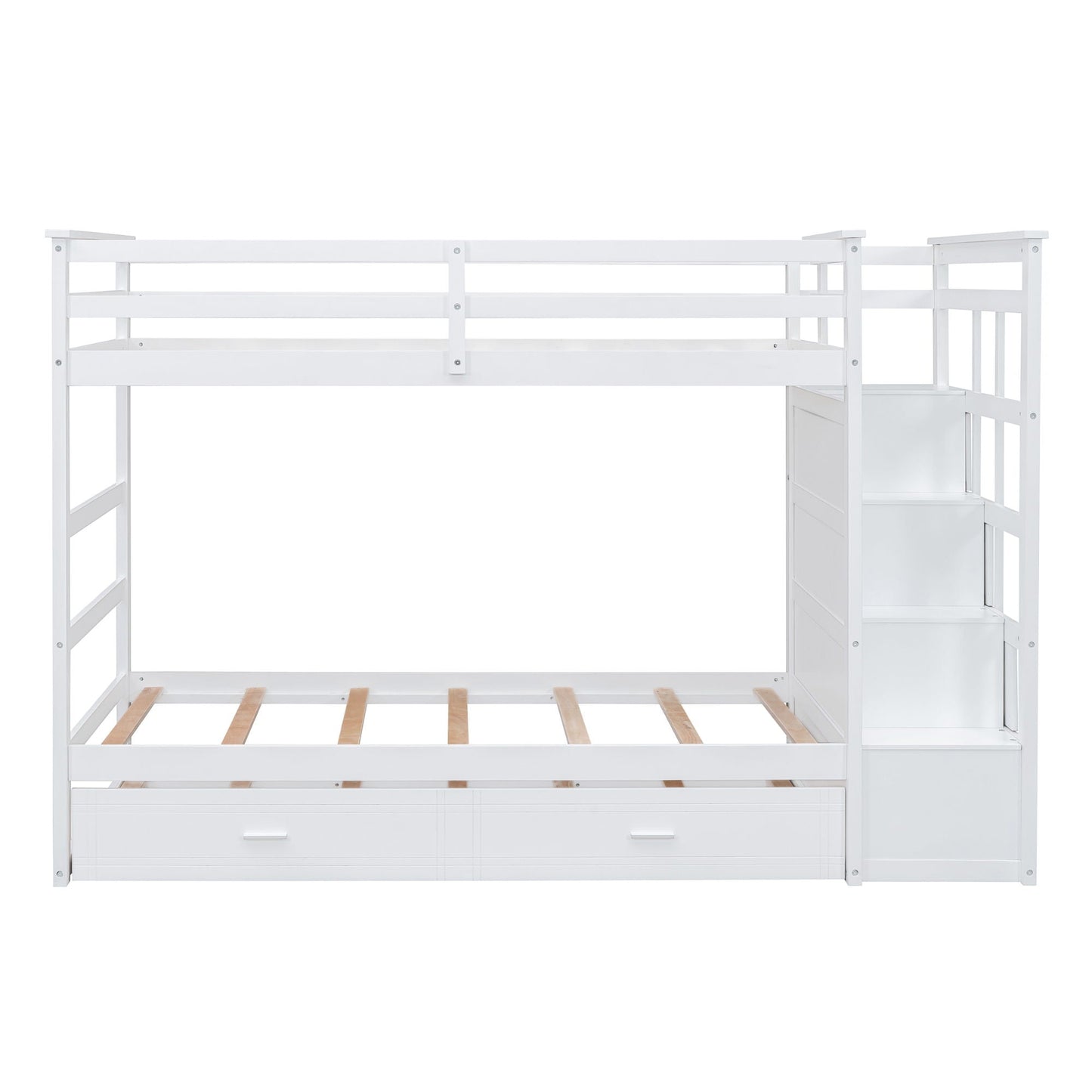 White Twin Bunk Bed With Drawers and Trundle
