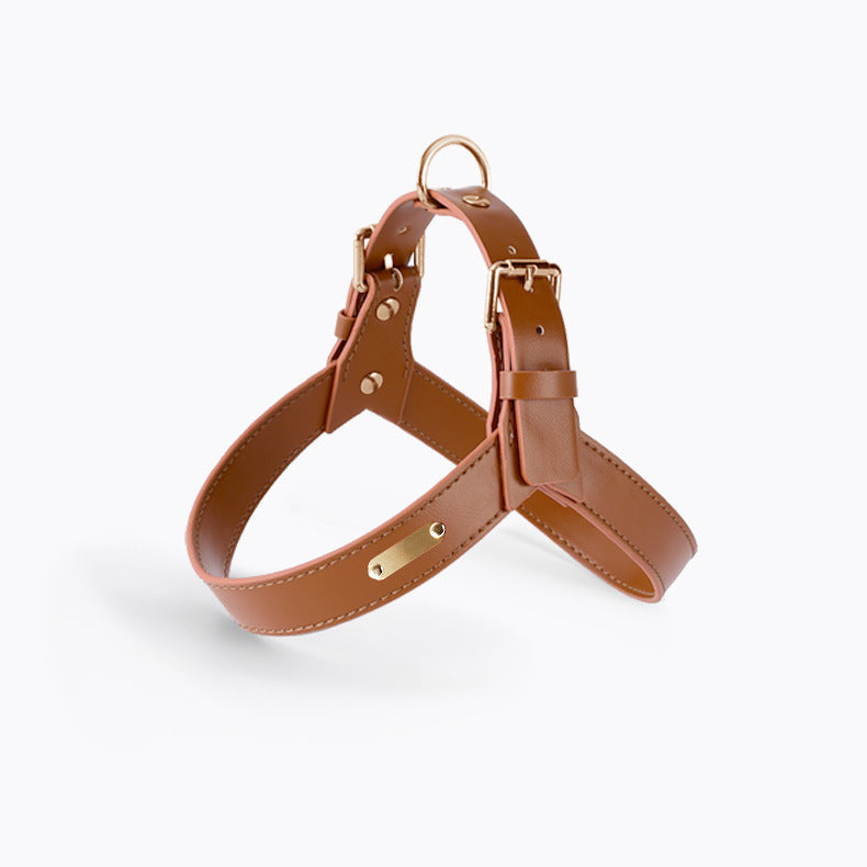 Vest-style pet chest harness and leash in brown leather with brass hardware Pet Zen on Tampa Home & Garden Store