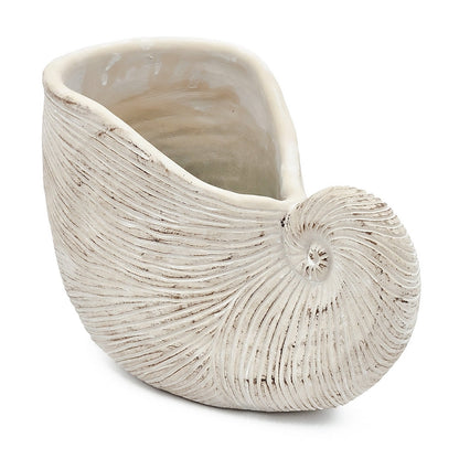 Nautilus shell planter textured beige sand-and-cement finish 11.5x6.7x7.7 in on Tampa Home & Garden Store