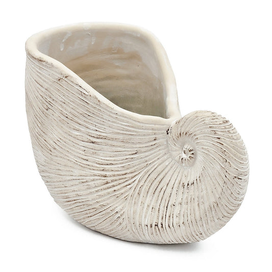 Nautilus shell planter textured beige sand-and-cement finish 11.5x6.7x7.7 in on Tampa Home & Garden Store