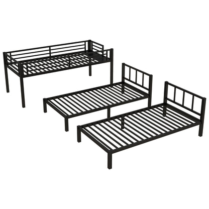 Three metal bunk bed frames in black with slatted bunks for kids on Tampa Home & Garden Store