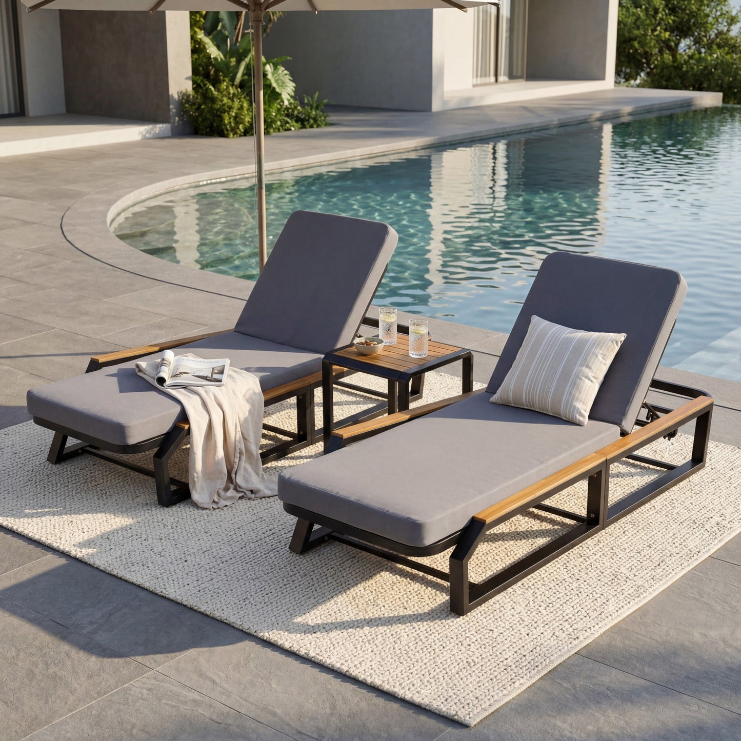 Five Piece Outdoor Chaise Set and Side Table