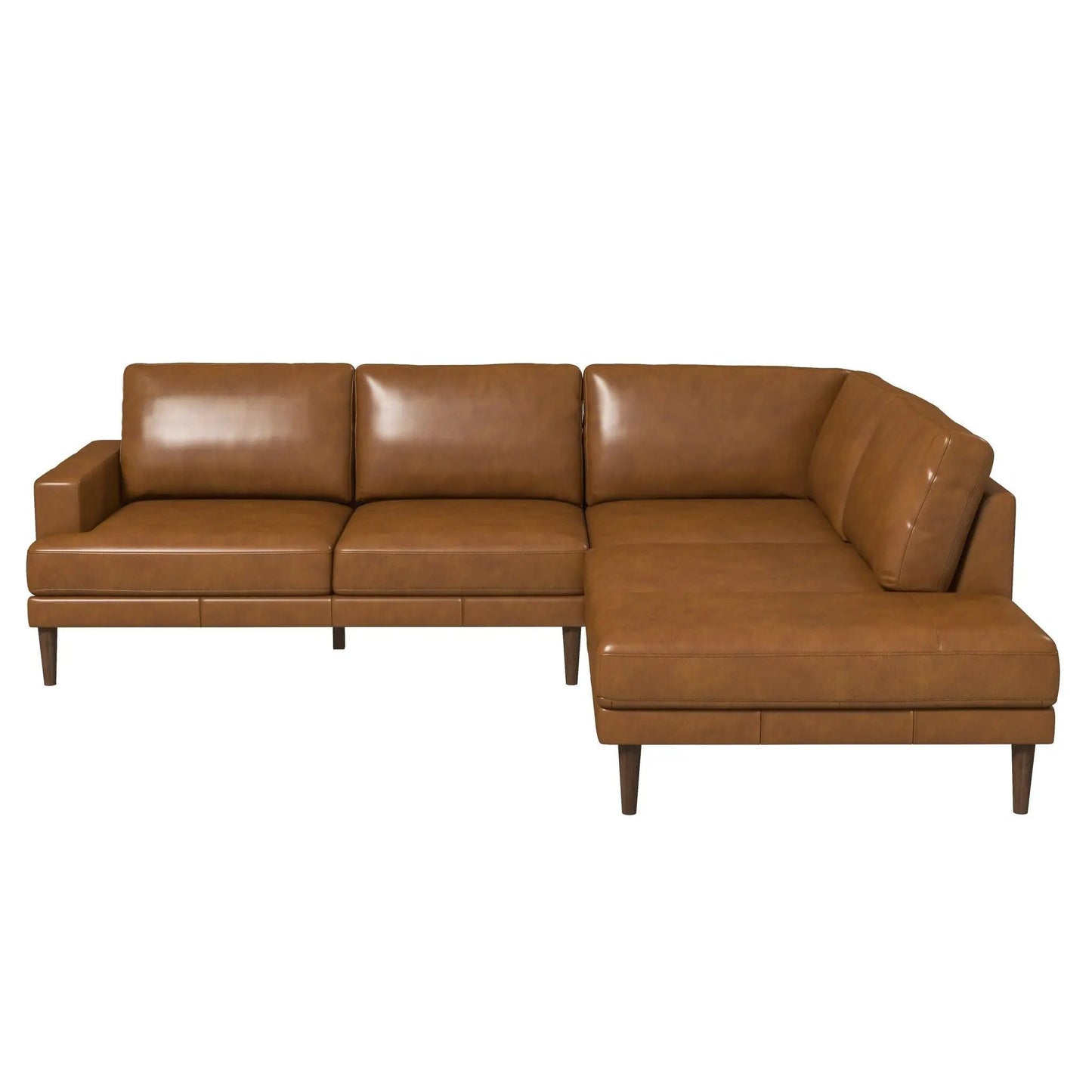 Corbin L-Shaped Sectional Sofa caramel brown leather with chaise and plush cushions on Tampa Home & Garden Store