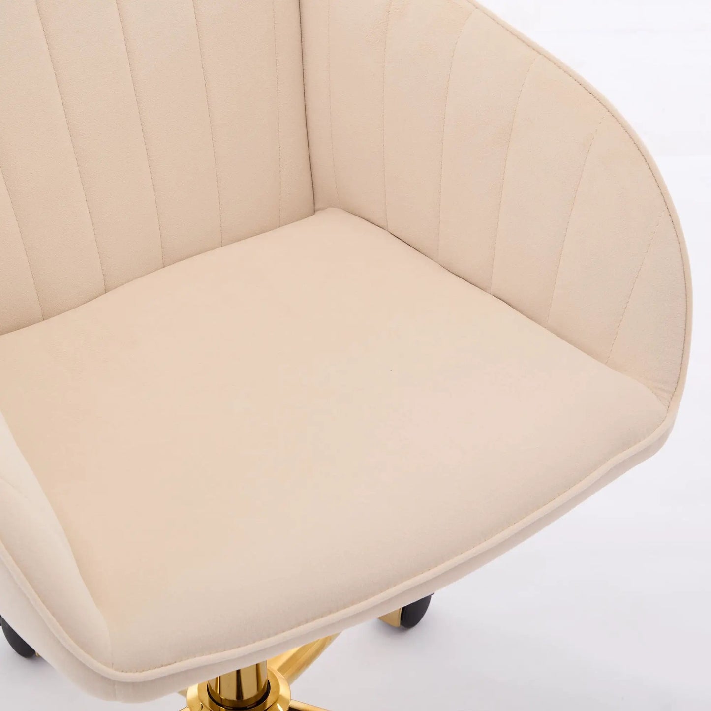 Adjustable ergonomic swivel chair in beige leather with gold-tone base and caster wheels on Tampa Home & Garden Store