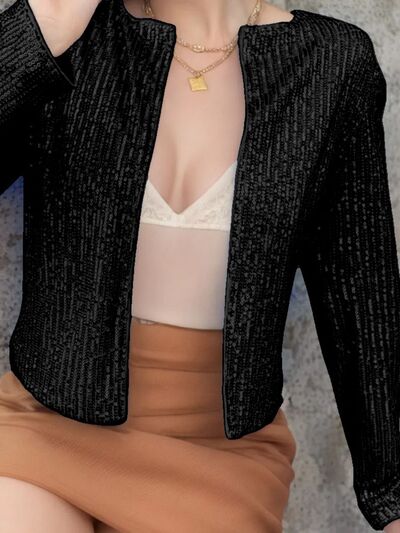 Stevvex women's sequin cropped jacket, black open-front party coat with glamorous sparkle on Tampa Home & Garden Store