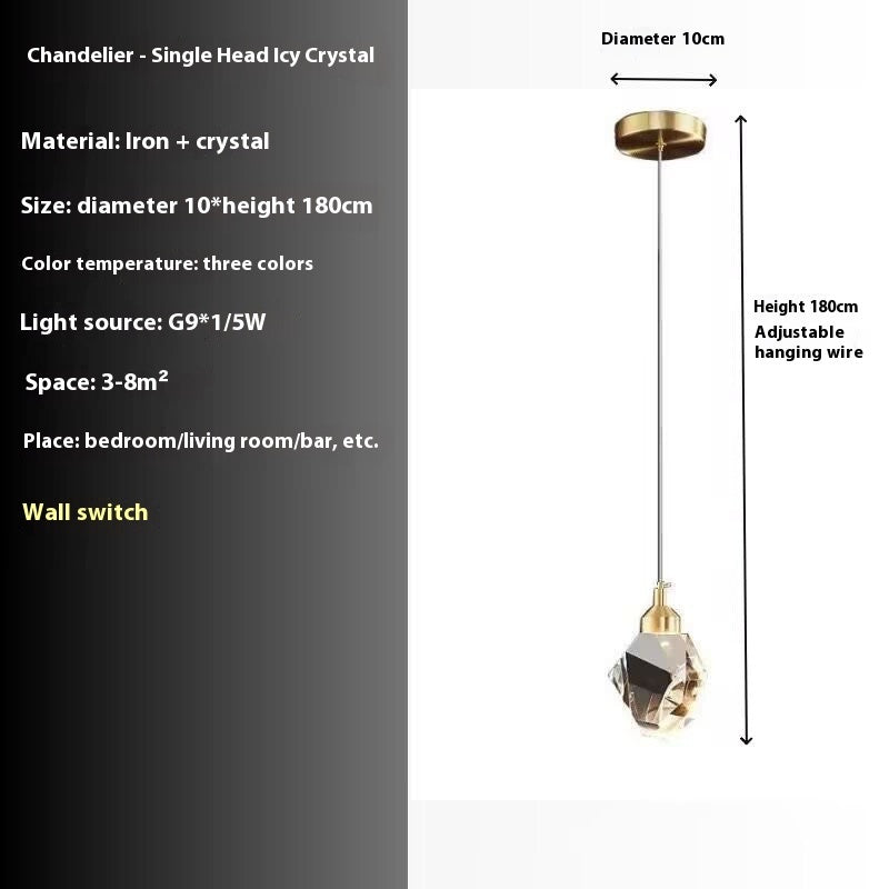 Lámpara de araña de cristal de lujo de cobre, lámpara de araña moderna minimalista de tres cabezas para restaurante