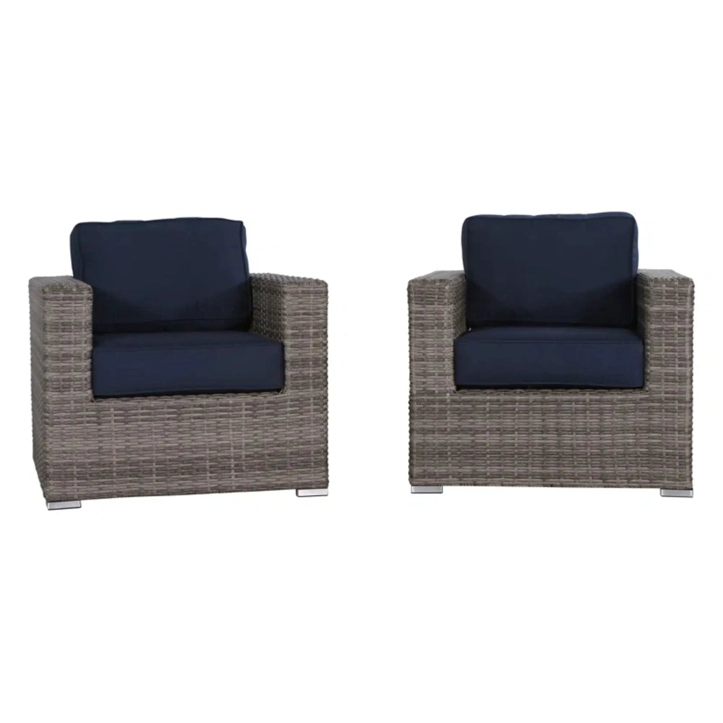 Patio chairs with navy cushions in woven grey wicker, set of 2 by Unique Piece Furniture on Tampa Home & Garden Store