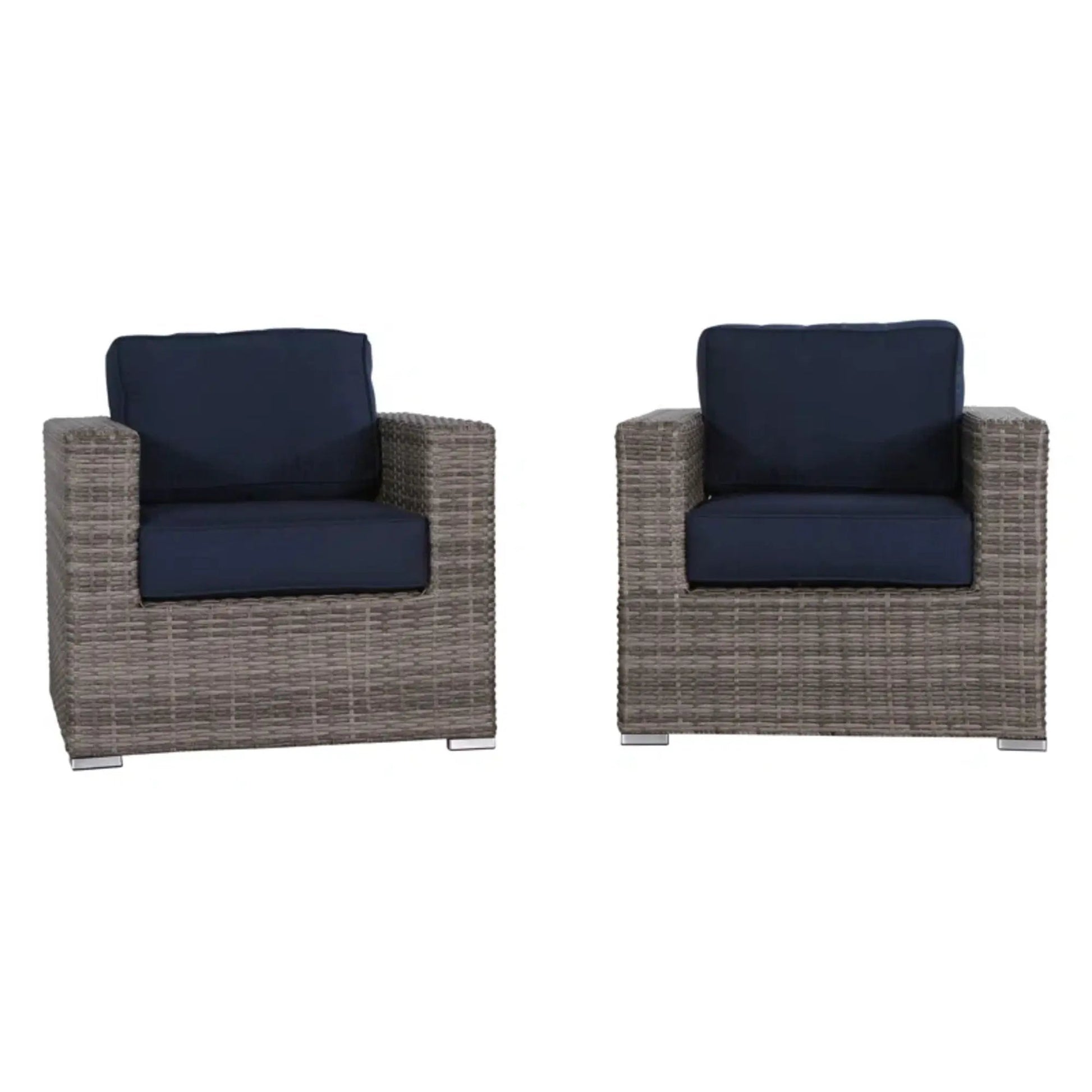 Patio chairs with navy cushions in woven grey wicker, set of 2 by Unique Piece Furniture on Tampa Home & Garden Store