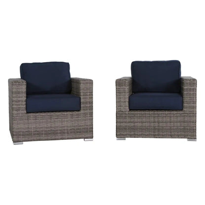 Patio chairs with navy cushions in woven grey wicker, set of 2 by Unique Piece Furniture on Tampa Home & Garden Store