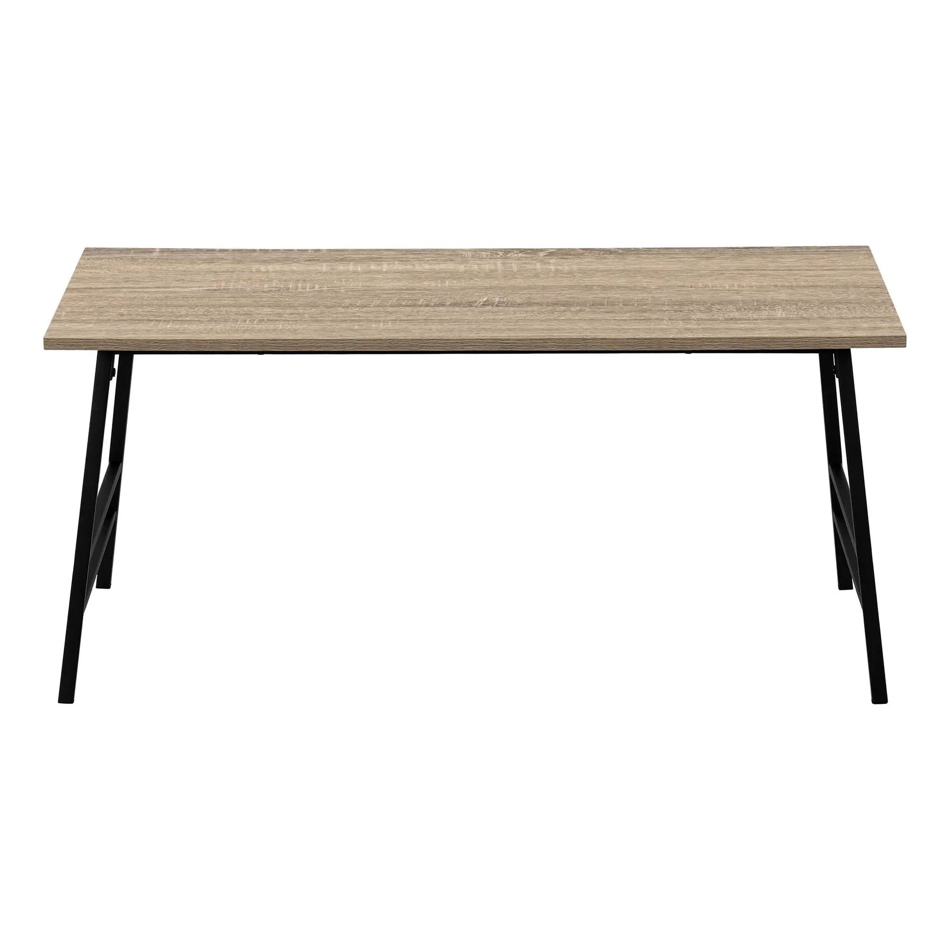 Rectangular coffee table with oak wood top and black metal legs on Tampa Home & Garden Store