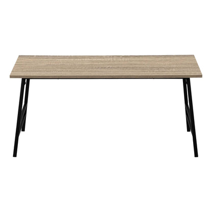 Rectangular coffee table with oak wood top and black metal legs on Tampa Home & Garden Store