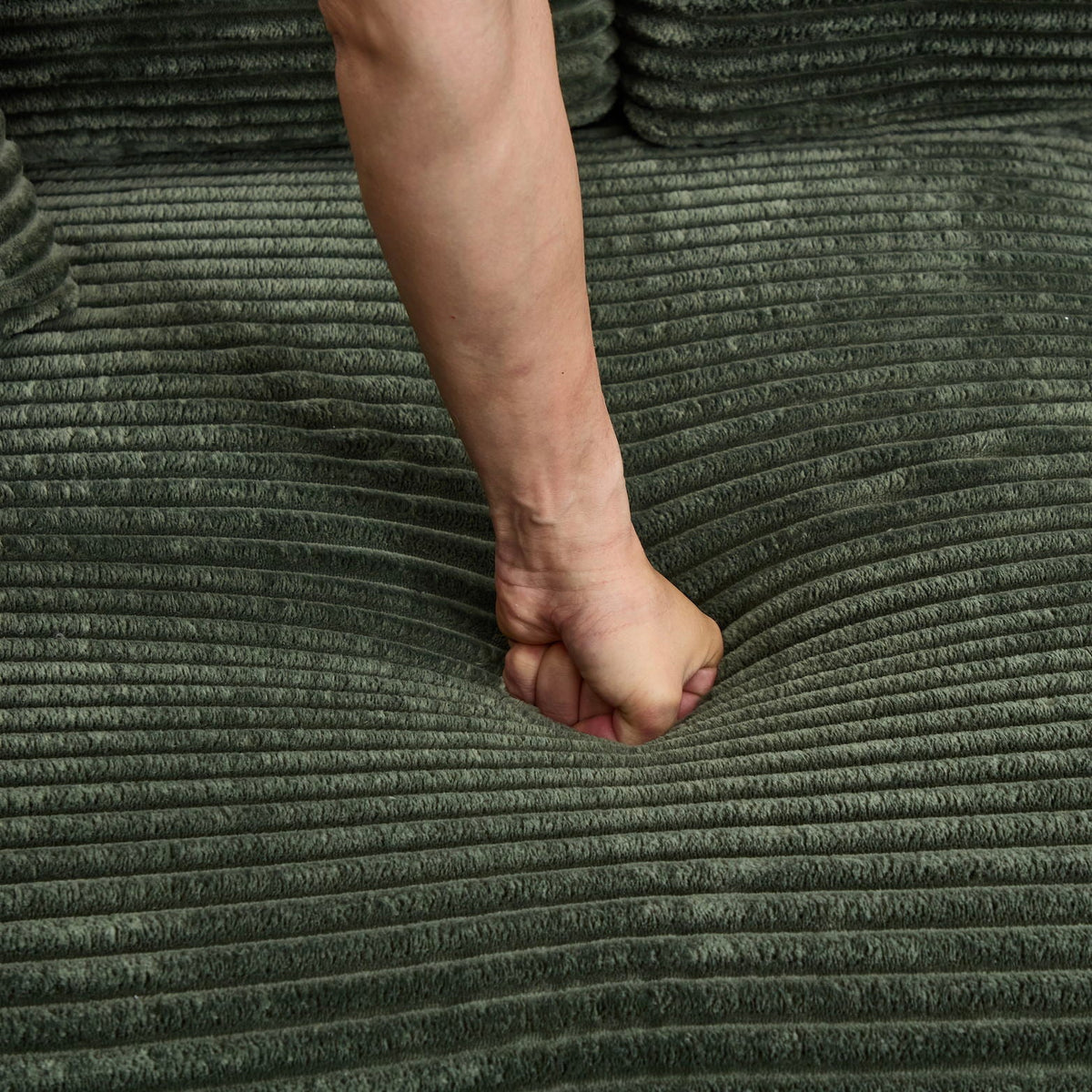 HouseOfZazla green 3 piece living room set upholstery close-up on ribbed plush fabric on Tampa Home & Garden Store