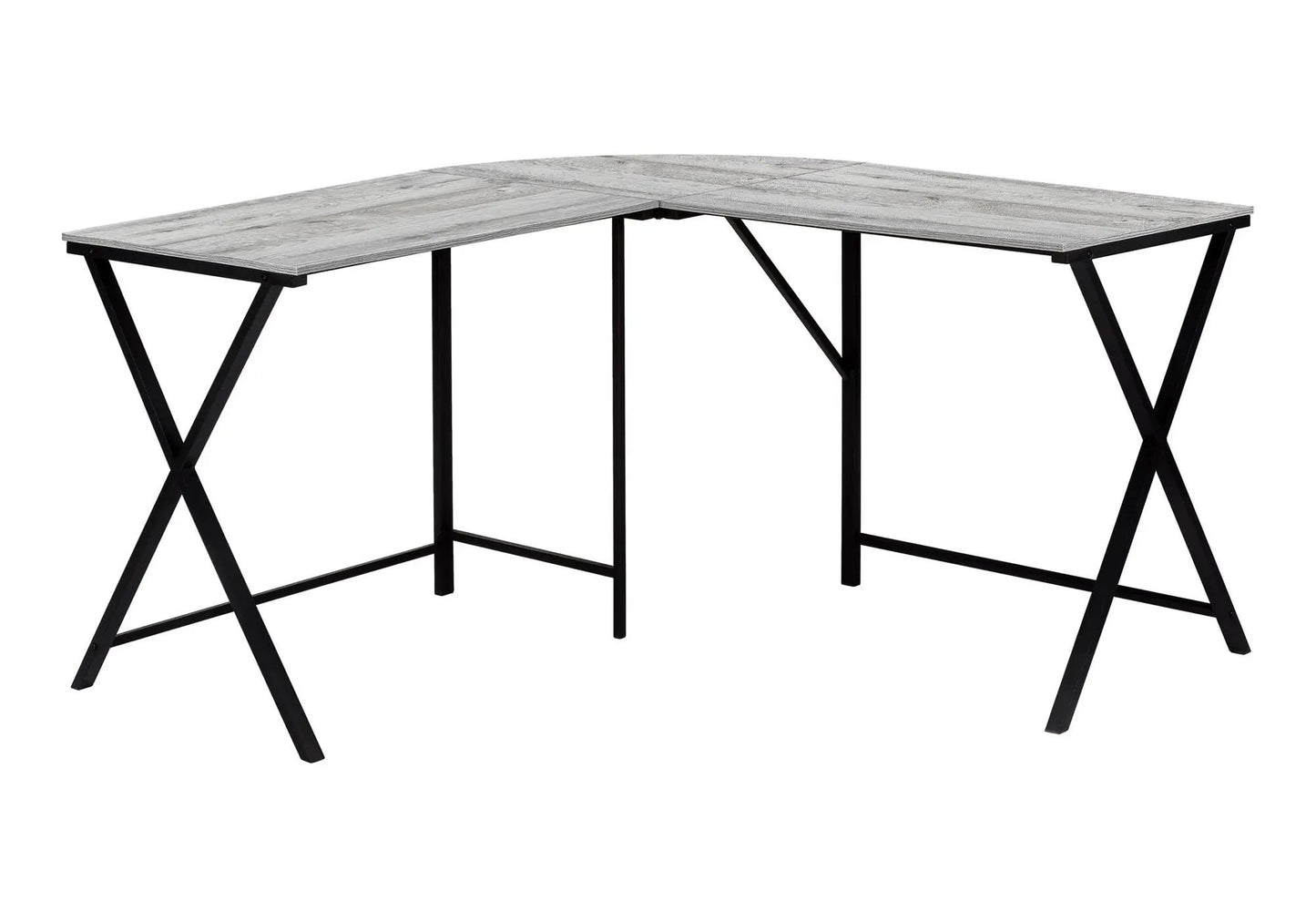 Corner L-shaped computer desk with light gray wood grain top and black metal frame on Tampa Home & Garden Store