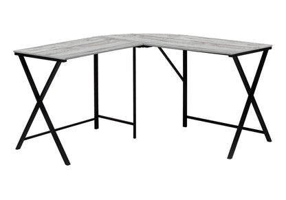 Corner L-shaped computer desk with light gray wood grain top and black metal frame on Tampa Home & Garden Store