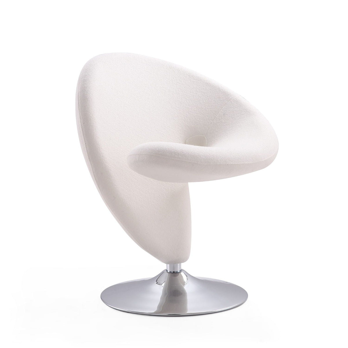 Swivel lounge chair with wool blend upholstery in cream, chrome pedestal base, HouseOfZazla on Tampa Home & Garden Store