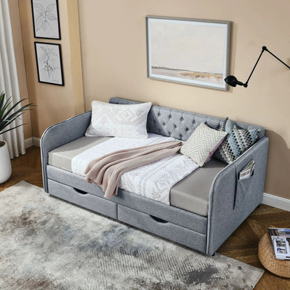 Daybed With Trundle and Storage Drawers Flat Arms