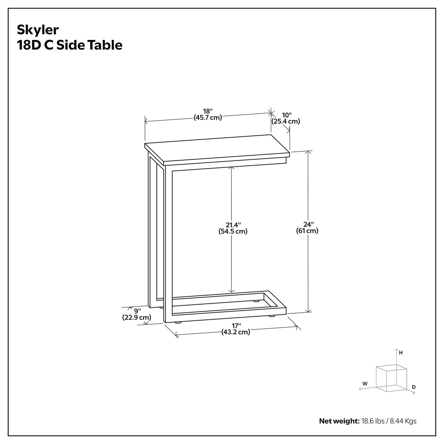 Skyler C Shaped Side Table for Living Room