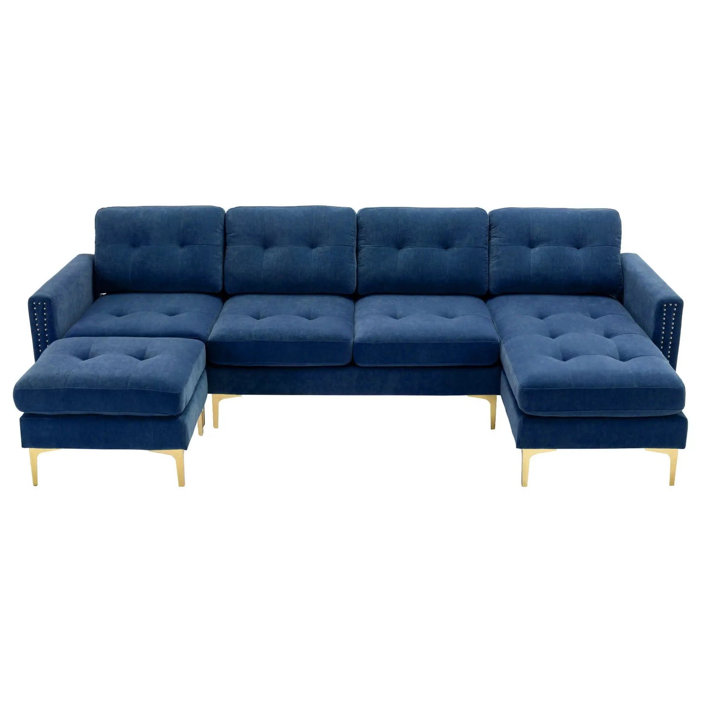 Blue velvet L-shaped sectional sofa with movable ottoman, 2-piece, Unique Piece Furniture on Tampa Home & Garden Store