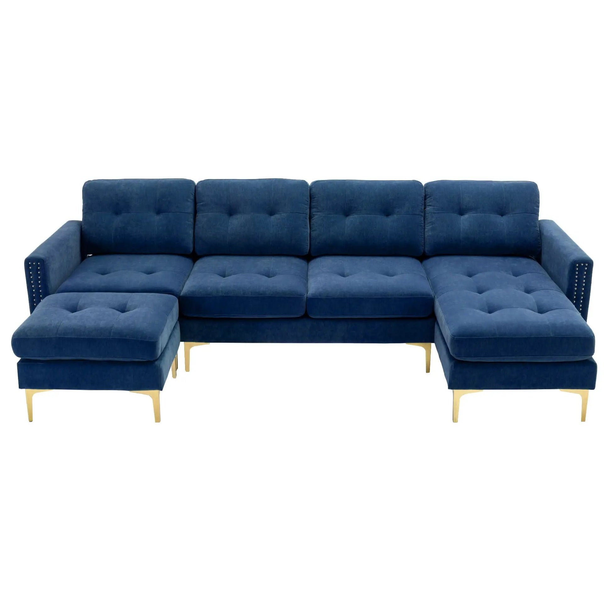 Blue velvet L-shaped sectional sofa with movable ottoman, 2-piece, Unique Piece Furniture on Tampa Home & Garden Store