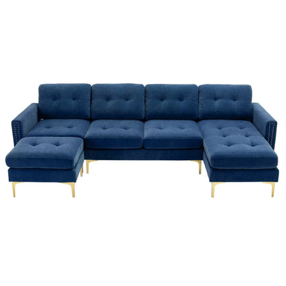 Blue velvet L-shaped sectional sofa with movable ottoman, 2-piece, Unique Piece Furniture on Tampa Home & Garden Store