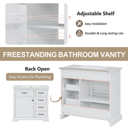 36in Bathroom Vanity with Sink by HouseOfZazla, white finish with adjustable shelves on Tampa Home & Garden Store