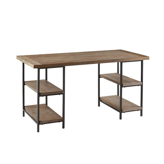 Industrial Style Metal Frame Accent Desk with Side Shelving gray finish, wood top on Tampa Home & Garden Store