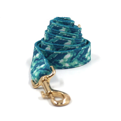Dog leash in teal blue tie-dye with gold metal clasp Pet Zen on Tampa Home & Garden Store
