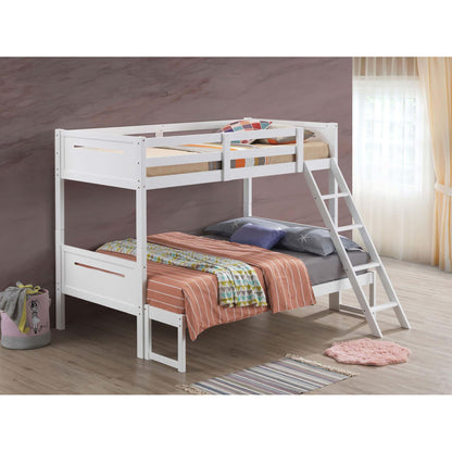 Bunk bed with built-in ladder, safety guardrails and angled access step; white finish, two bunks on Tampa Home & Garden Store