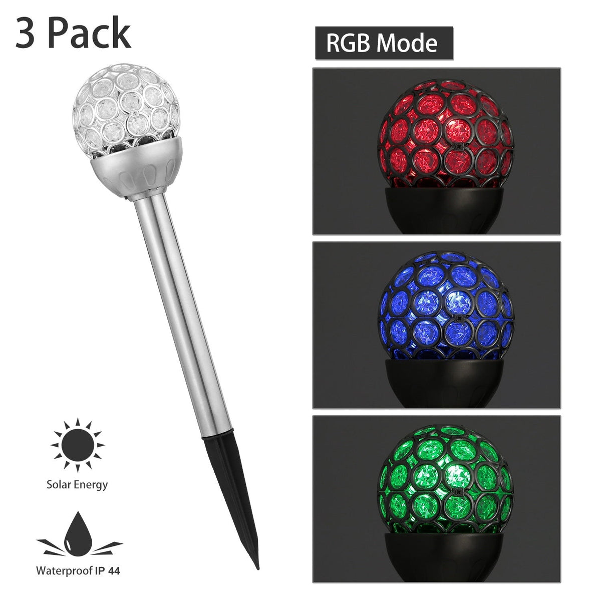 Solarek 3-pack outdoor solar ball lights RGB LED garden decor IP44 waterproof for landscape on Tampa Home & Garden Store