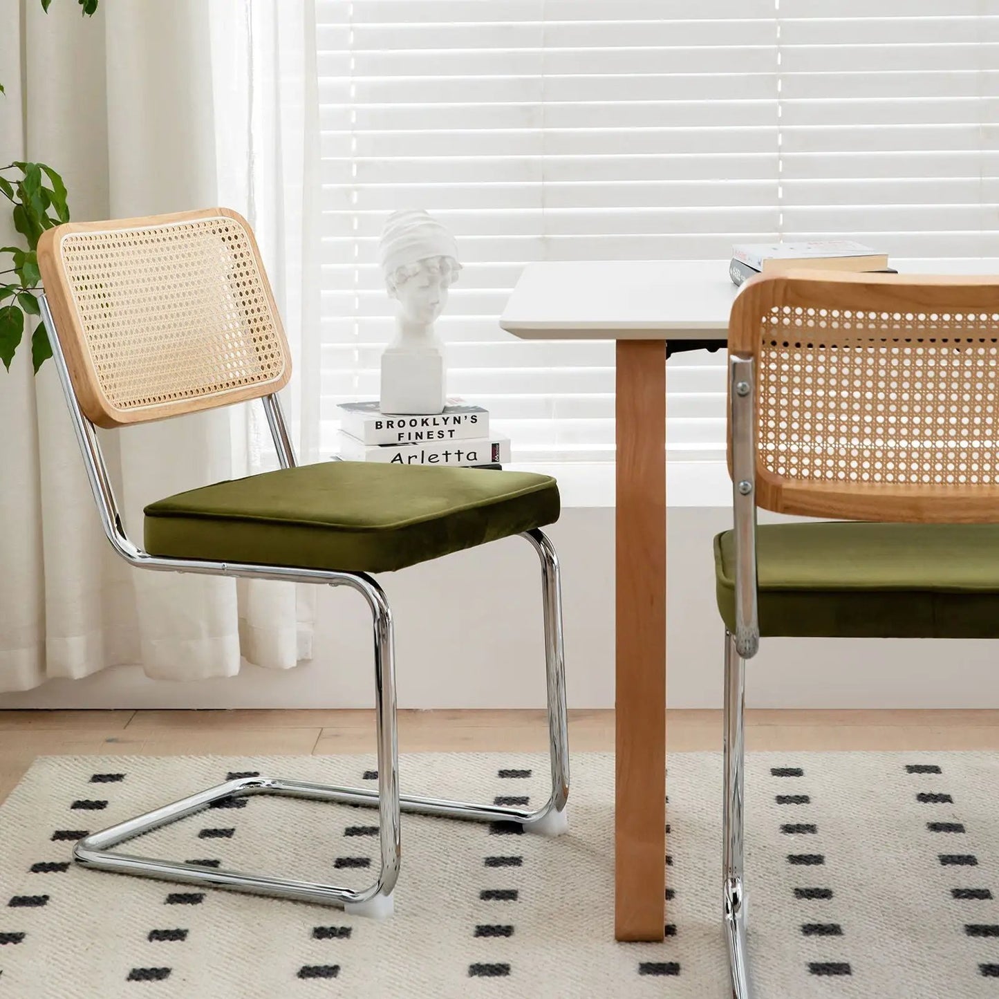 Rattan Accent Dining Chairs With Painted Legs
