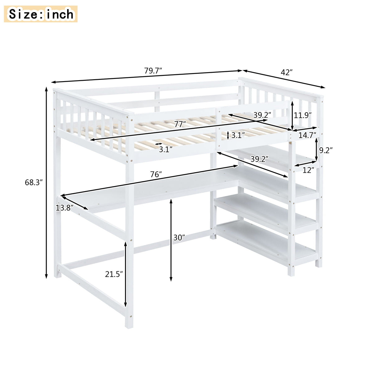 Loft Bed With Storage Shelves And Under Bed Desk white HouseOfZazla loft bed on Tampa Home & Garden Store