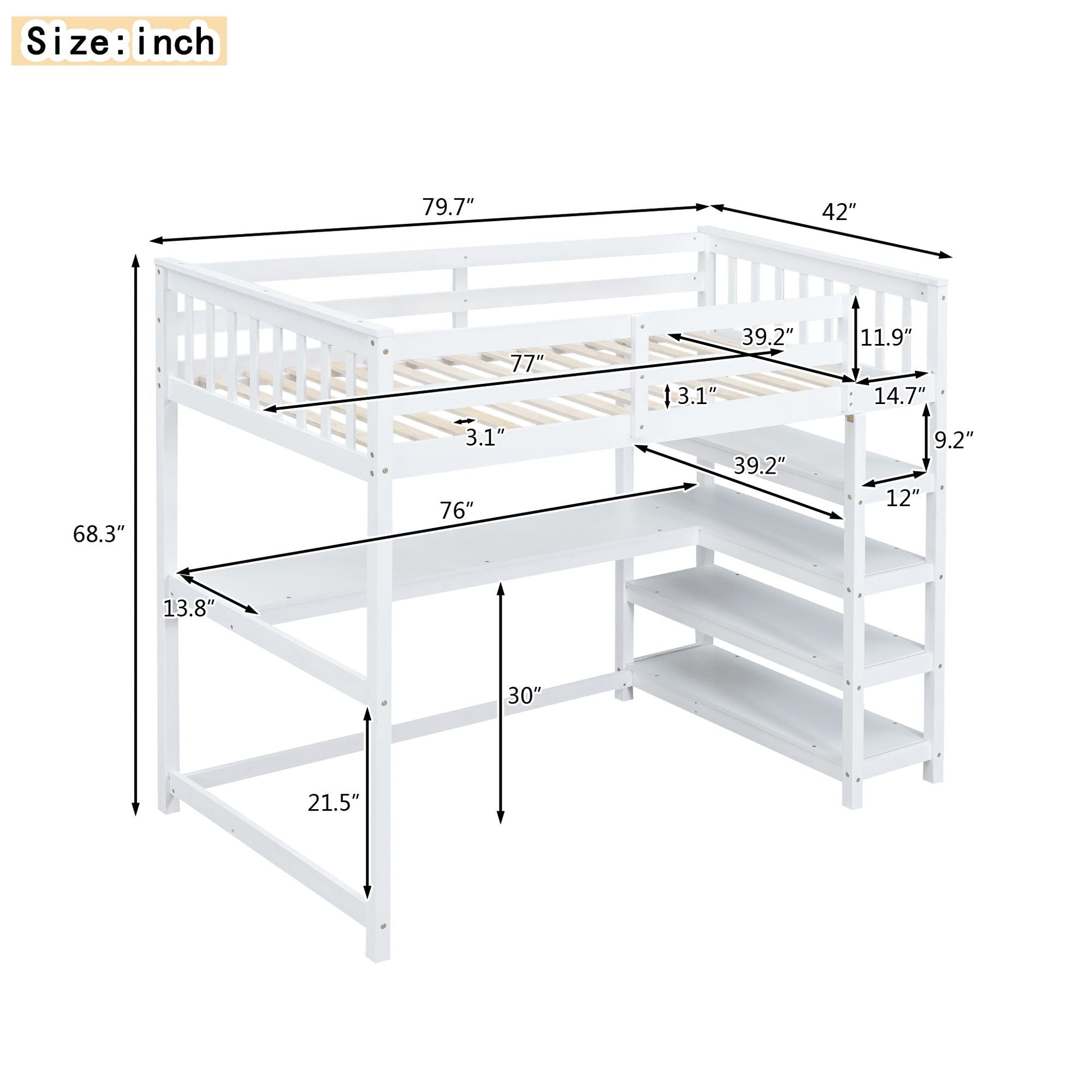 Loft Bed With Storage Shelves And Under Bed Desk white HouseOfZazla loft bed on Tampa Home & Garden Store