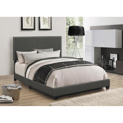 Upholstered full bed with charcoal fabric and nailhead trim by HouseOfZazla on Tampa Home & Garden Store