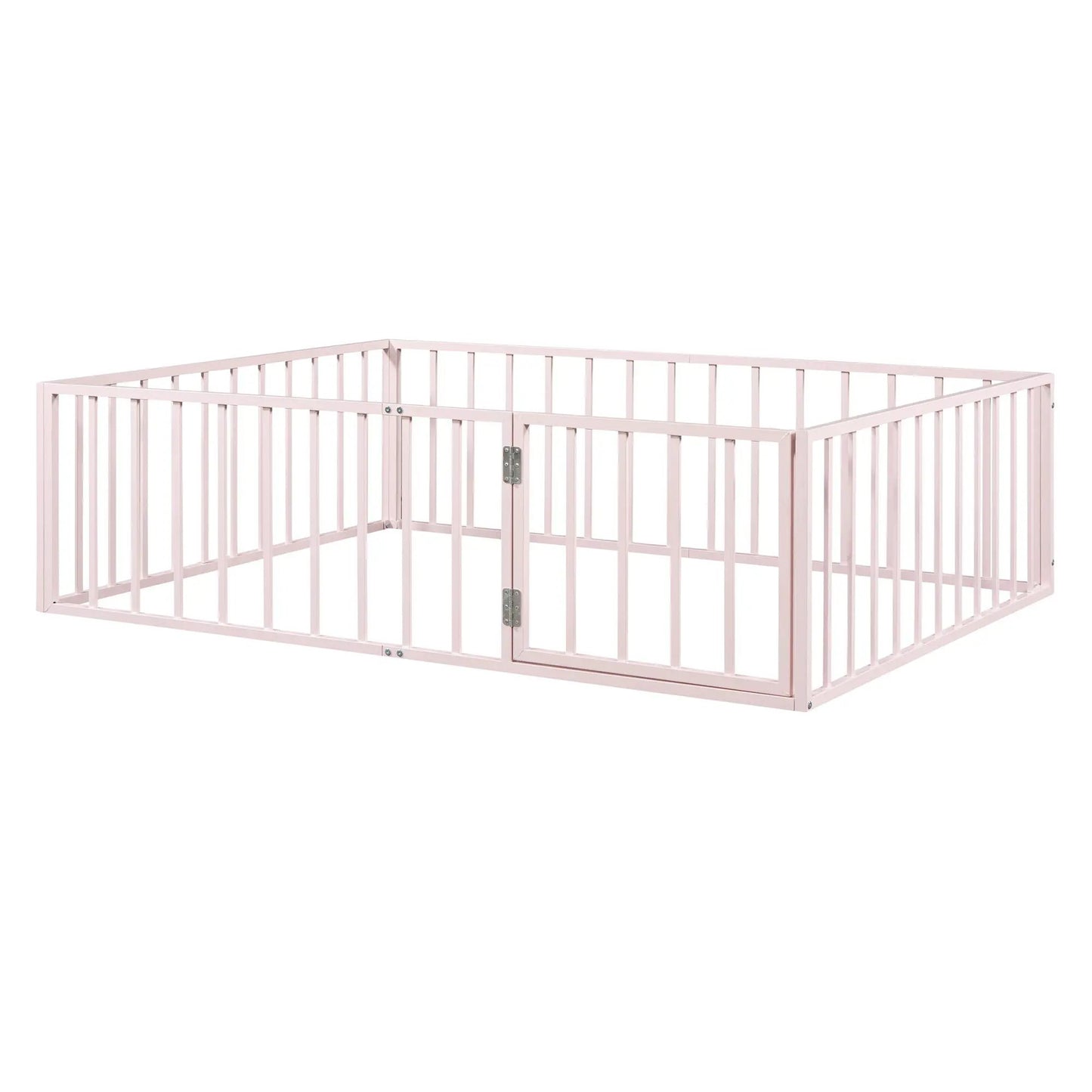 Metal floor bed frame with fence and door in pale pink finish by Unique Piece Furniture on Tampa Home & Garden Store