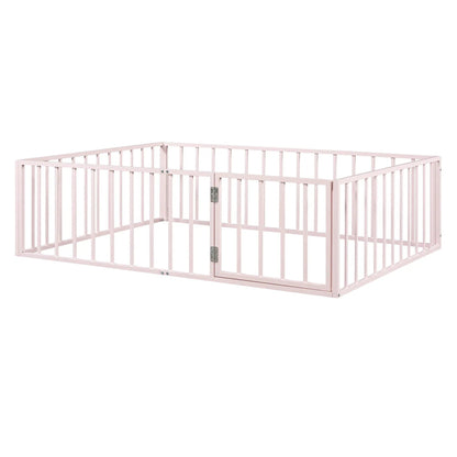Metal floor bed frame with fence and door in pale pink finish by Unique Piece Furniture on Tampa Home & Garden Store
