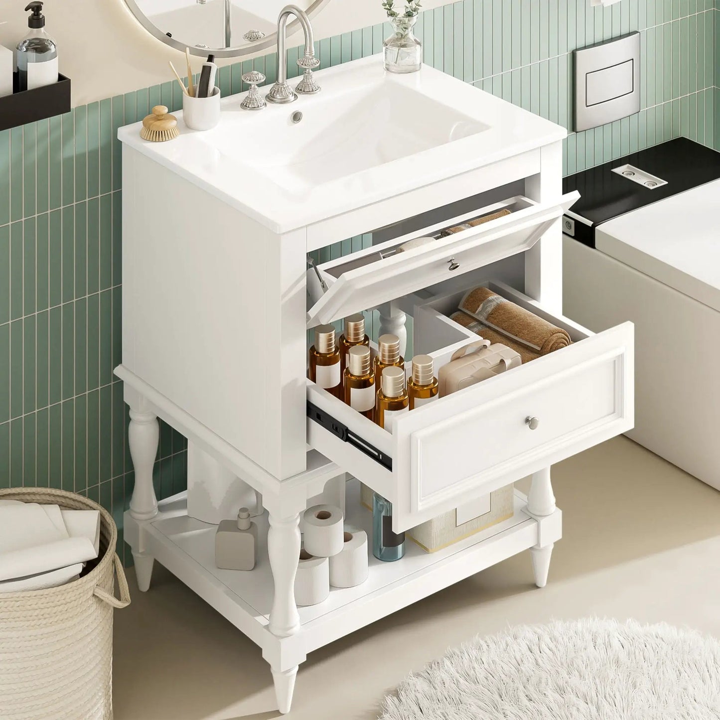 Bathroom Vanity Sink and Two Drawers Storage