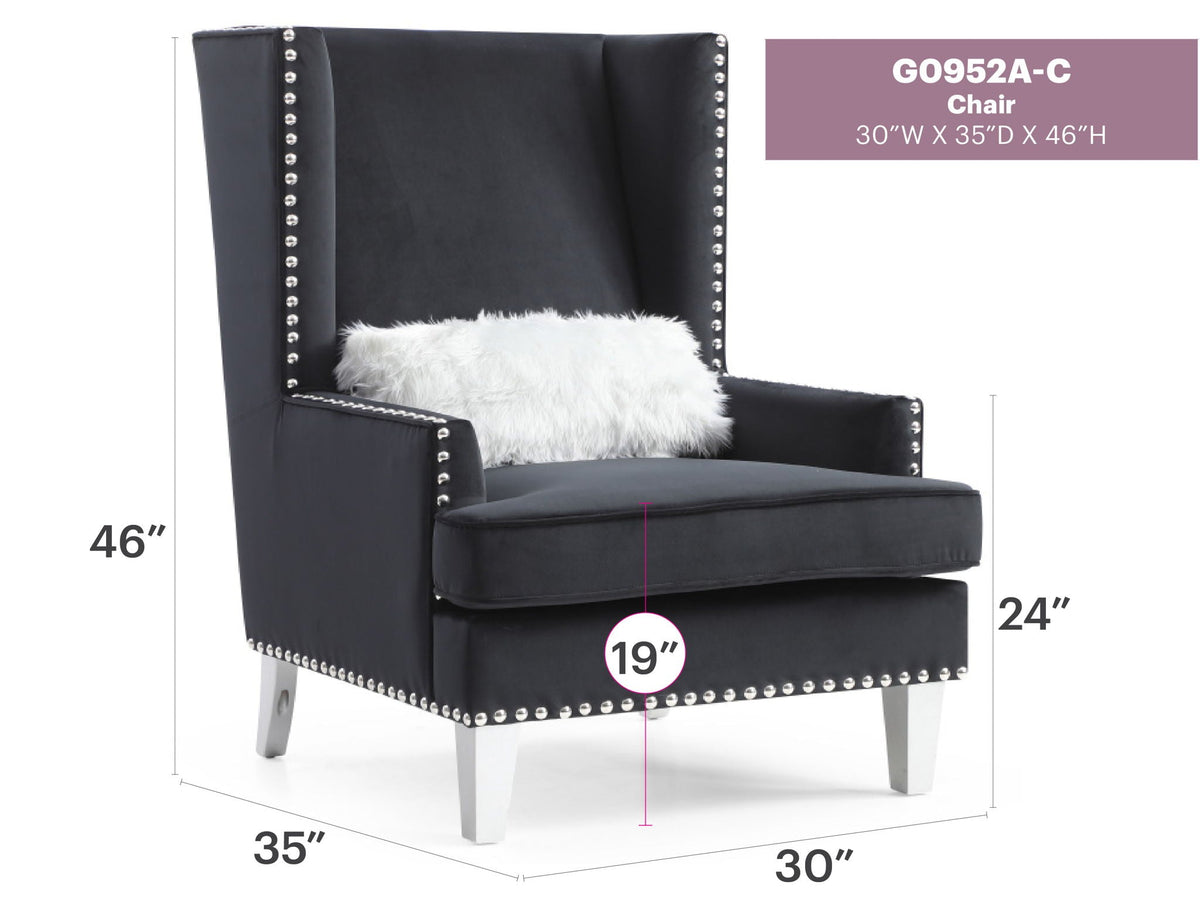 Traditional Accent Arm Chair in black faux leather with nailhead trim and high back on Tampa Home & Garden Store